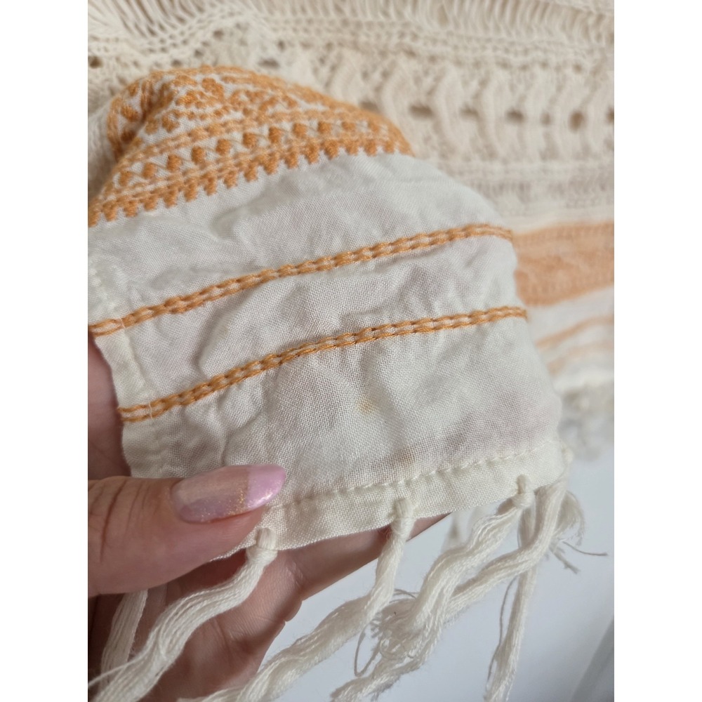 Free People Fringed Crochet Knit Sweater Top XS Cream Boho Festival Layering - Picture 14 of 14